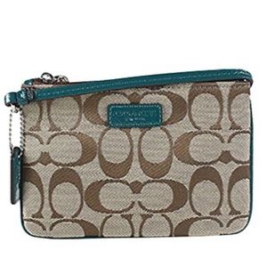 Coach Park Signature Small Wristlet Khaki Lagoon